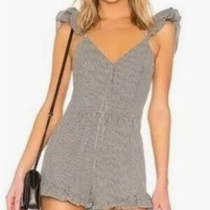 White and Black Checkered Ruffle Sleeve Romper